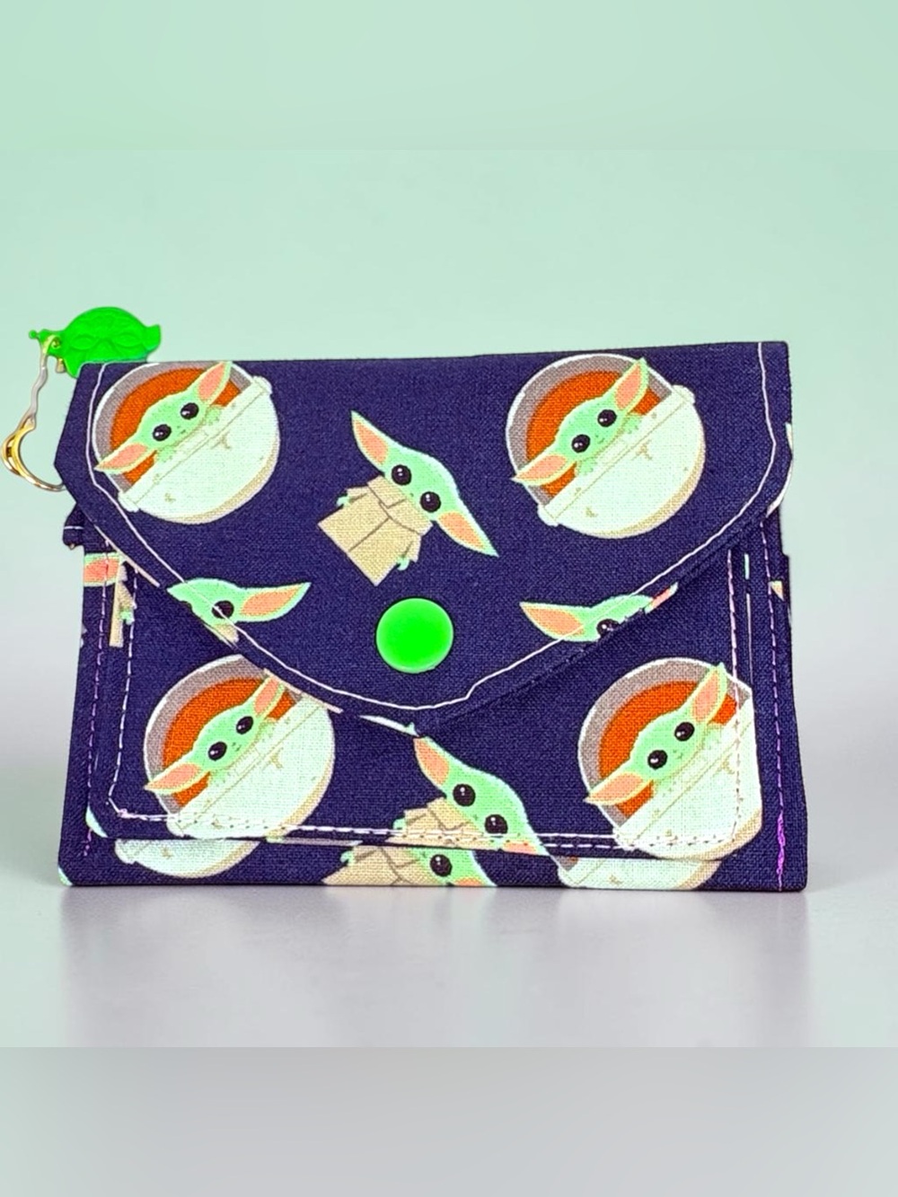 Navy Blue Character Snap Wallet - Baby Yoda Print